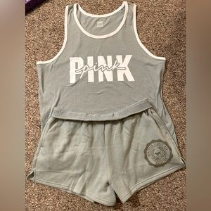 Victoria’s Secret Pink - Iceburg Green 2 Piece Set Racerback Tank & 3” Shorts